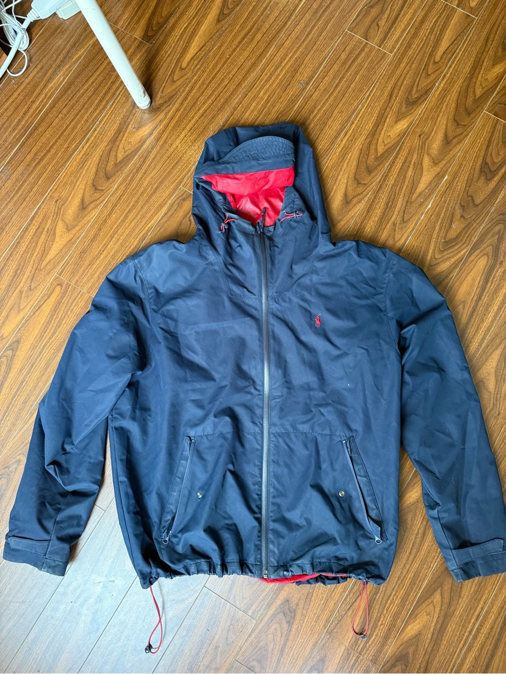 Polo by Ralph Lauren Navy Hooded Raincoat with Red Lining